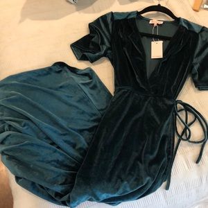 Emerald Green Velvet Wrap Dress
